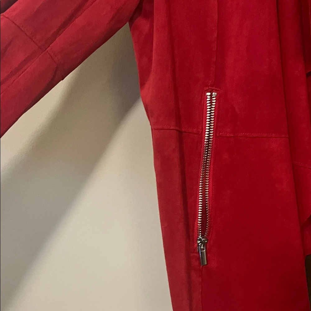bagatelle Red Draped Open-Front Suede Blazer Large - Picture 4 of 12